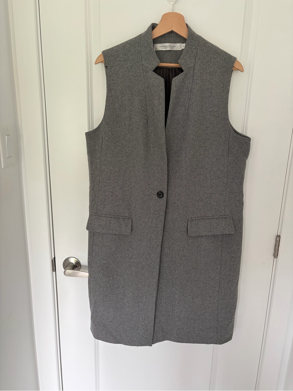 Sleeveless Long Vest in Gray - Tailored Wool Blend